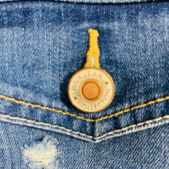 Distressed denim Jean Jacket women in med Wash Blue size medium WAX JEAN - Picture 14 of 16